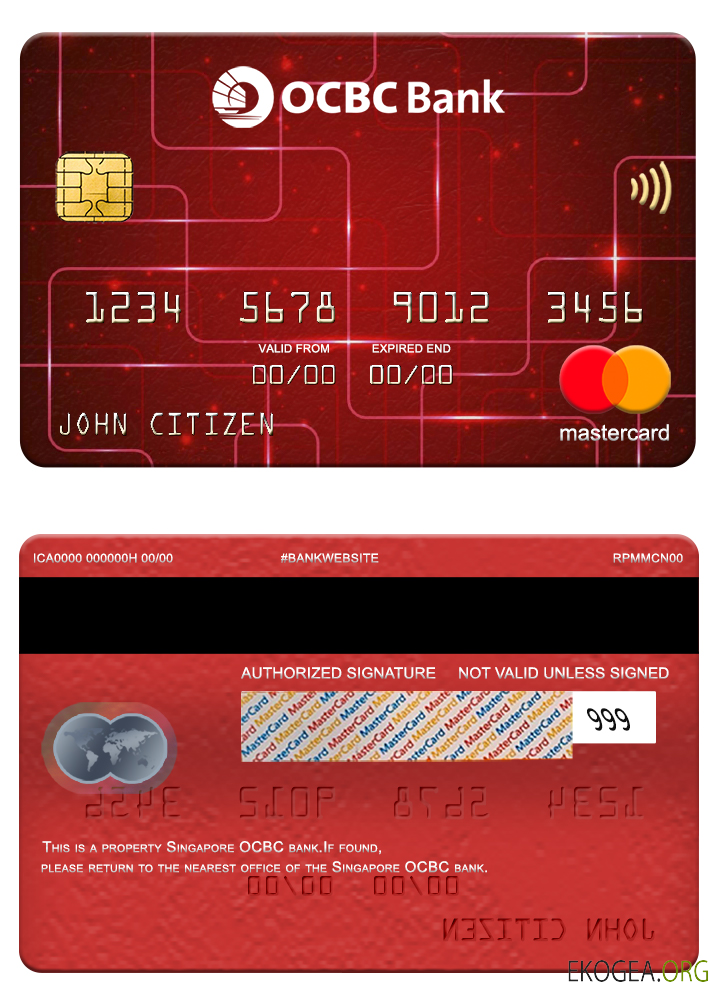 Mastercard de la banque OCBC de Singapour template Mastercard de la banque OCBC de Singapour template